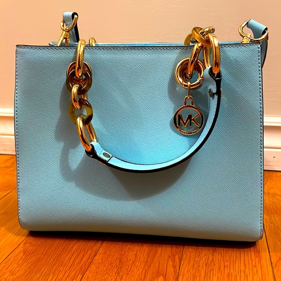 Michael Kors Handbags - Michael Kors Cynthia Saffiano leather satchel in baby blue